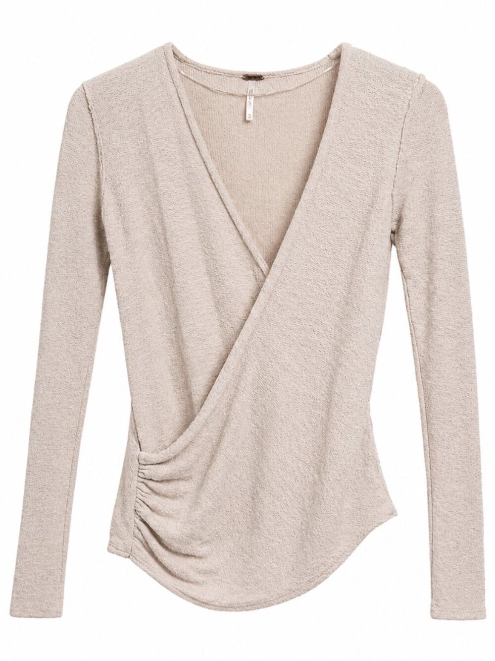 Free People Cream Wrap Sweater XS Boho V-Neck Long Sleeve Cozy Chic Top